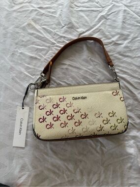 Calvin Klein Cream Shoulder Bag with Multicolor CK Logo Accents